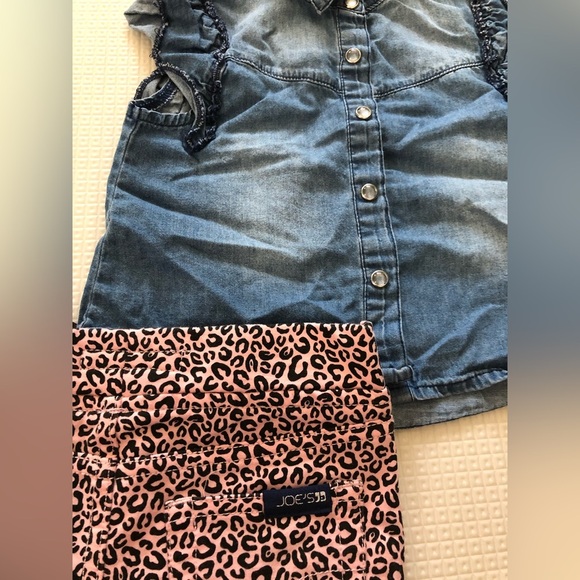 Joe’s Jeans|Baby girl two piece outfit,Leopard pink denim shorts & chambray top• - Picture 3 of 6